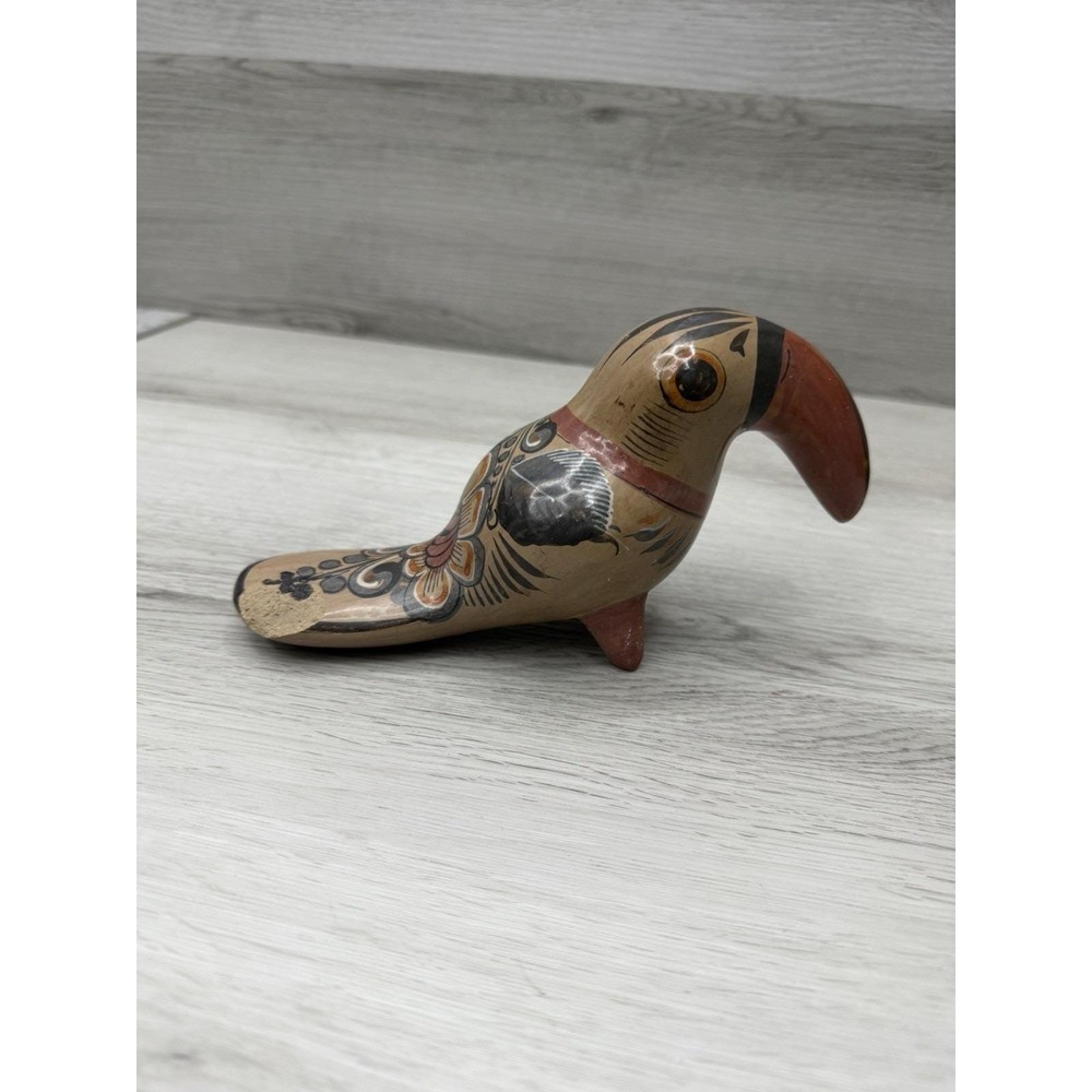Tonala Mexican Pottery Toucan Figurine Hand Painted Folk Art - Picture 3 of 7